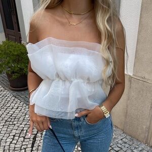 Zara White Organza Bandeau Top